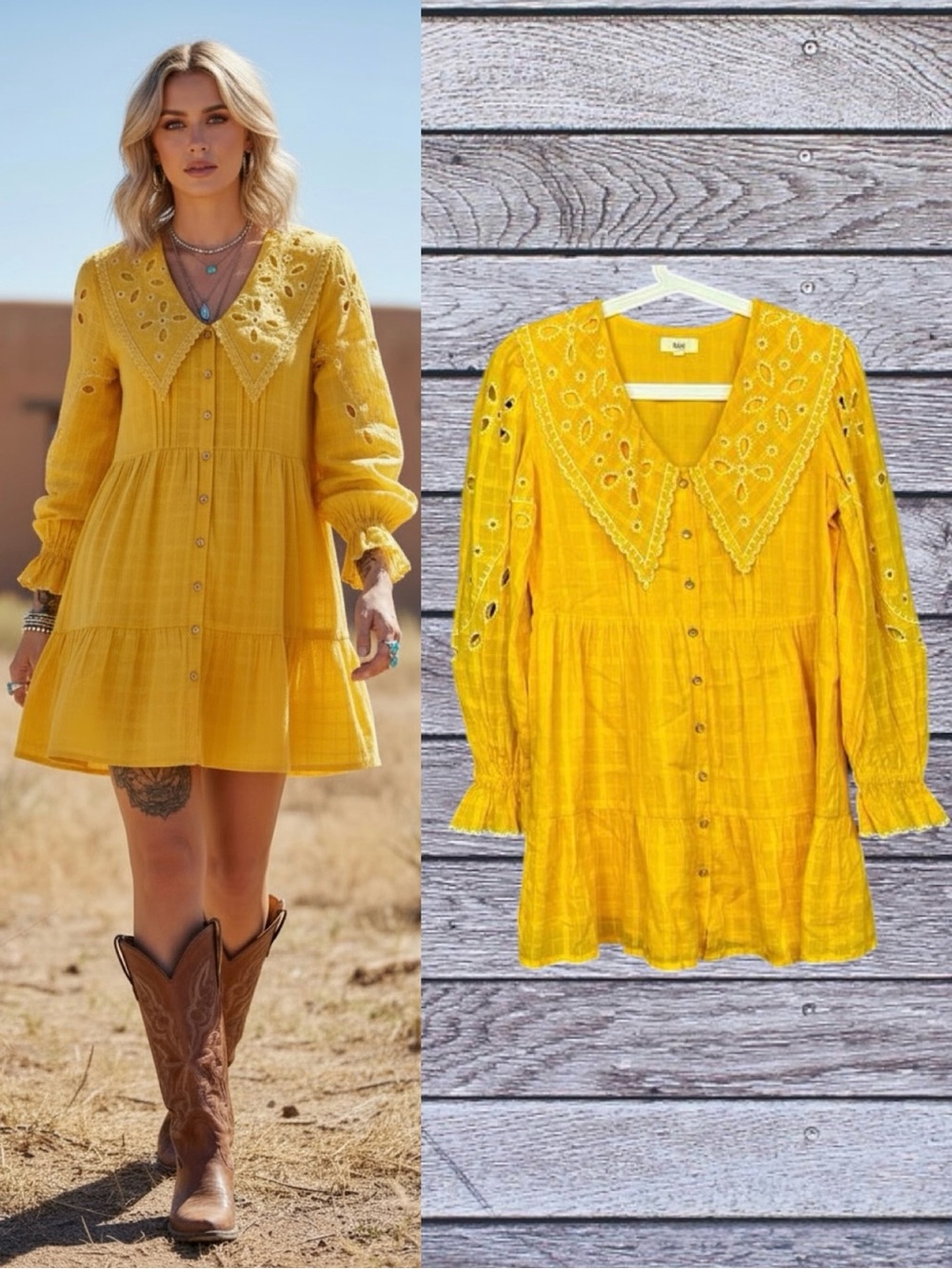 Anthropologie Rahi Yellow Mariella Eyelet Collar Button Up Mini Dress XL